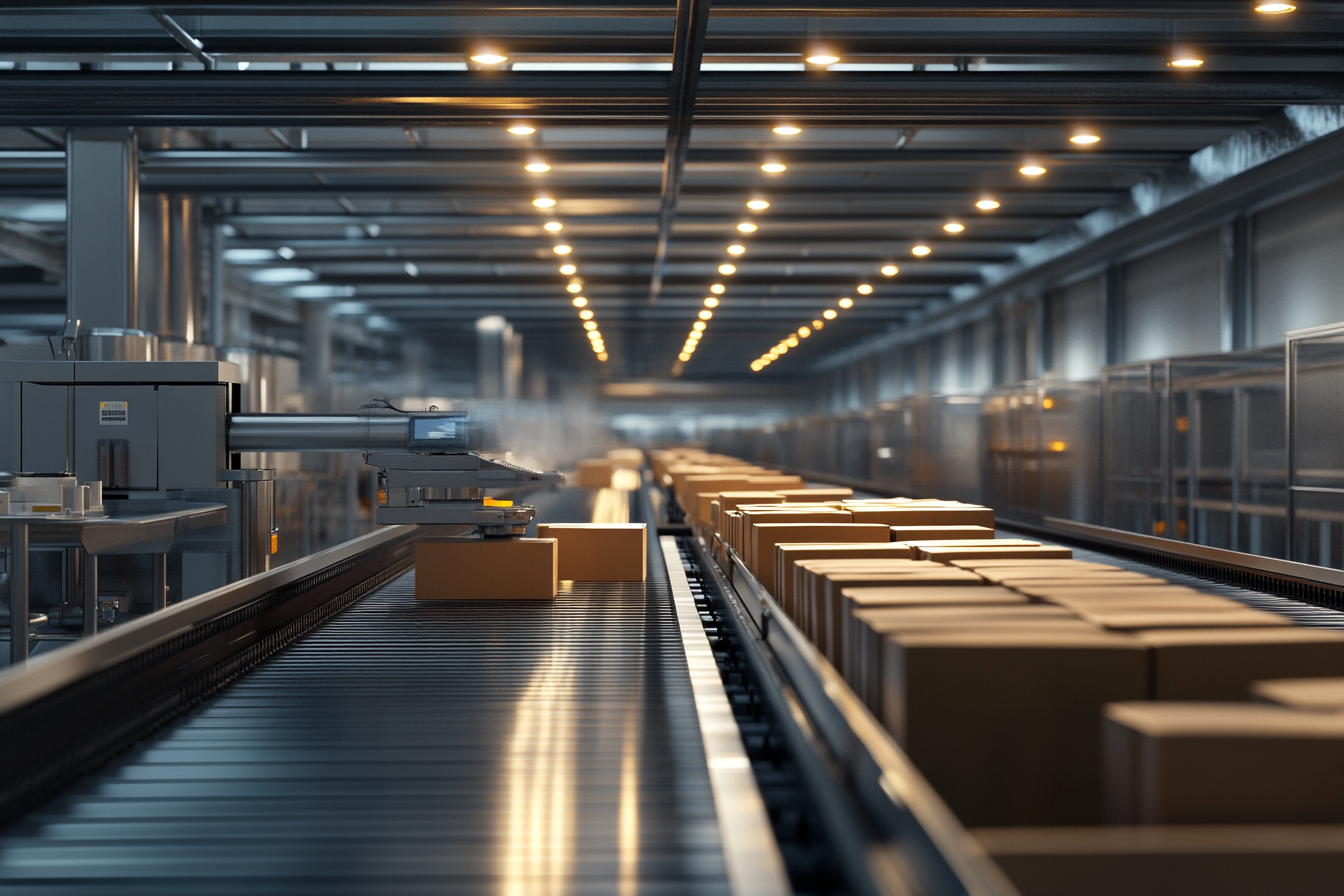 Advanced warehouse setup with robotics systems showcasing logistics robotics integration and efficient packaging automation in action.